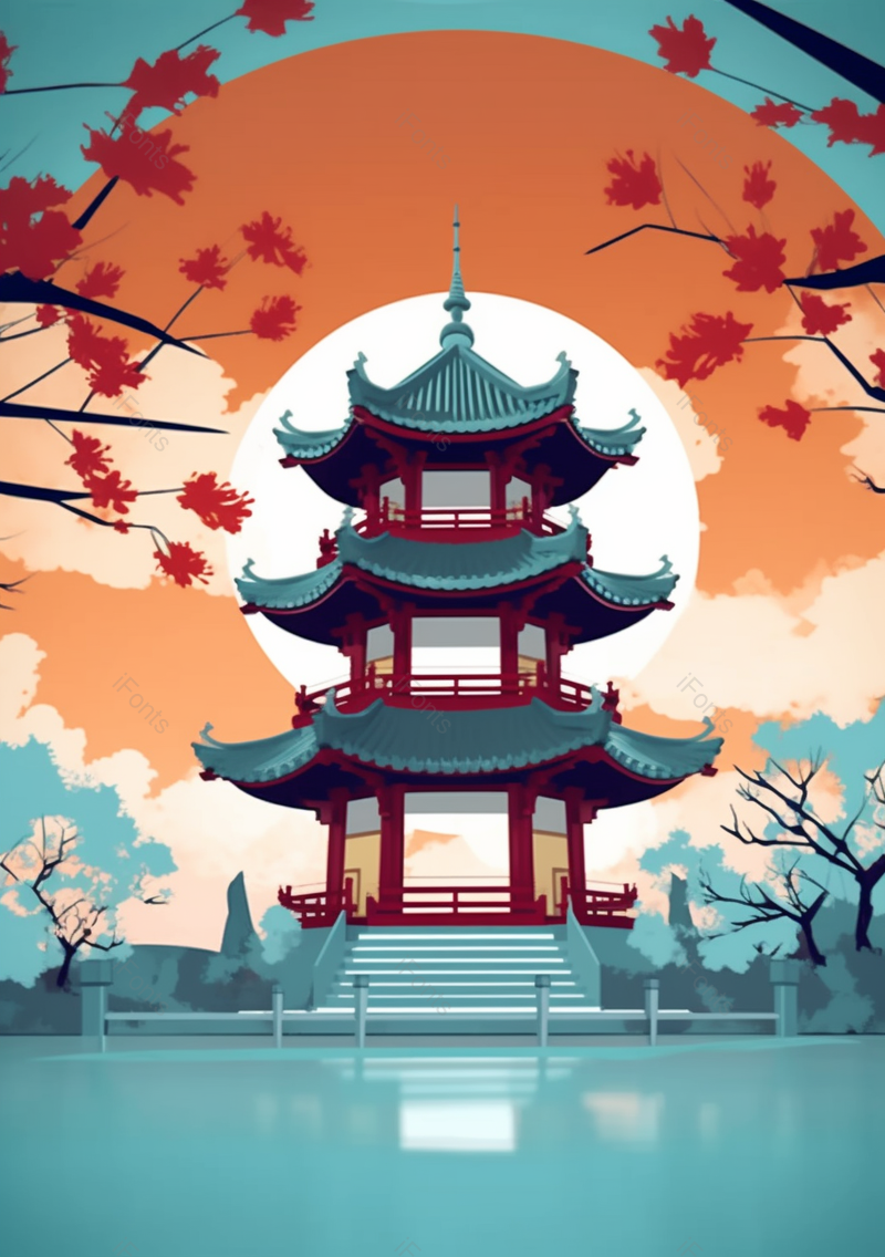湖面上的凉亭插画艺术背景,插画/手绘图,插画/手绘图库,插画/手绘图下载,插画/手绘